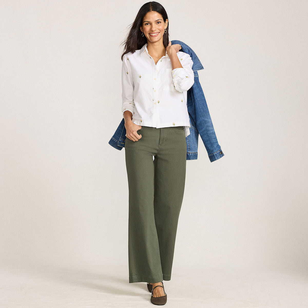 Women's High Rise 5 Pocket Wide Leg Chino Pants