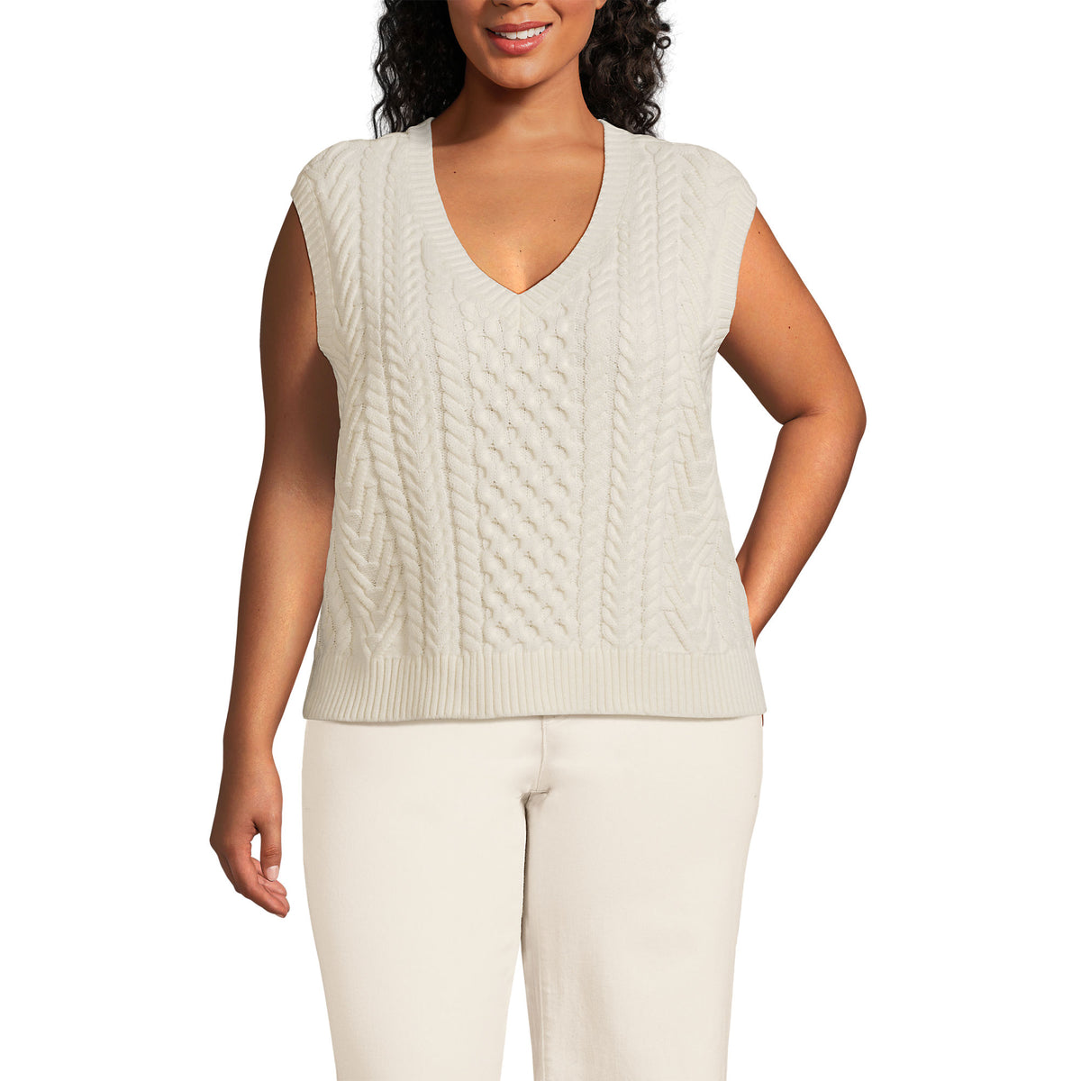 Women's Plus Size Cable Vest Sweater