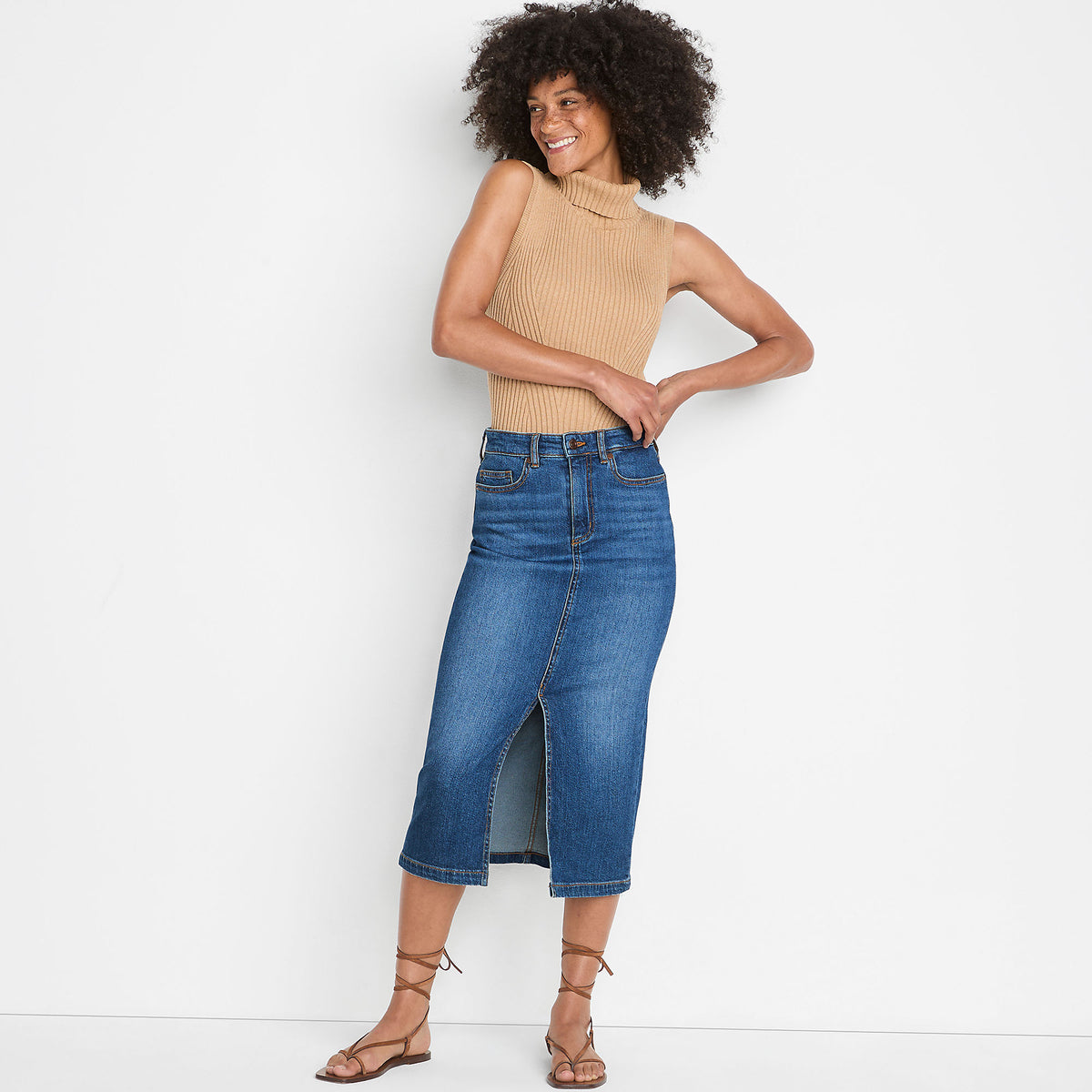 Women's Soft Denim Midi Column Skirt