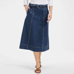 Women's Soft Denim A-line Midi Skirt
