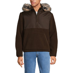 Men's Hooded Half Zip Faux Fur Sherpa Fleece Pullover