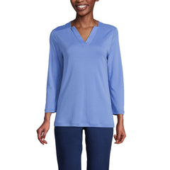 School Uniform Women's Supima Micro Modal 3/4 Sleeve Notch Neck Top