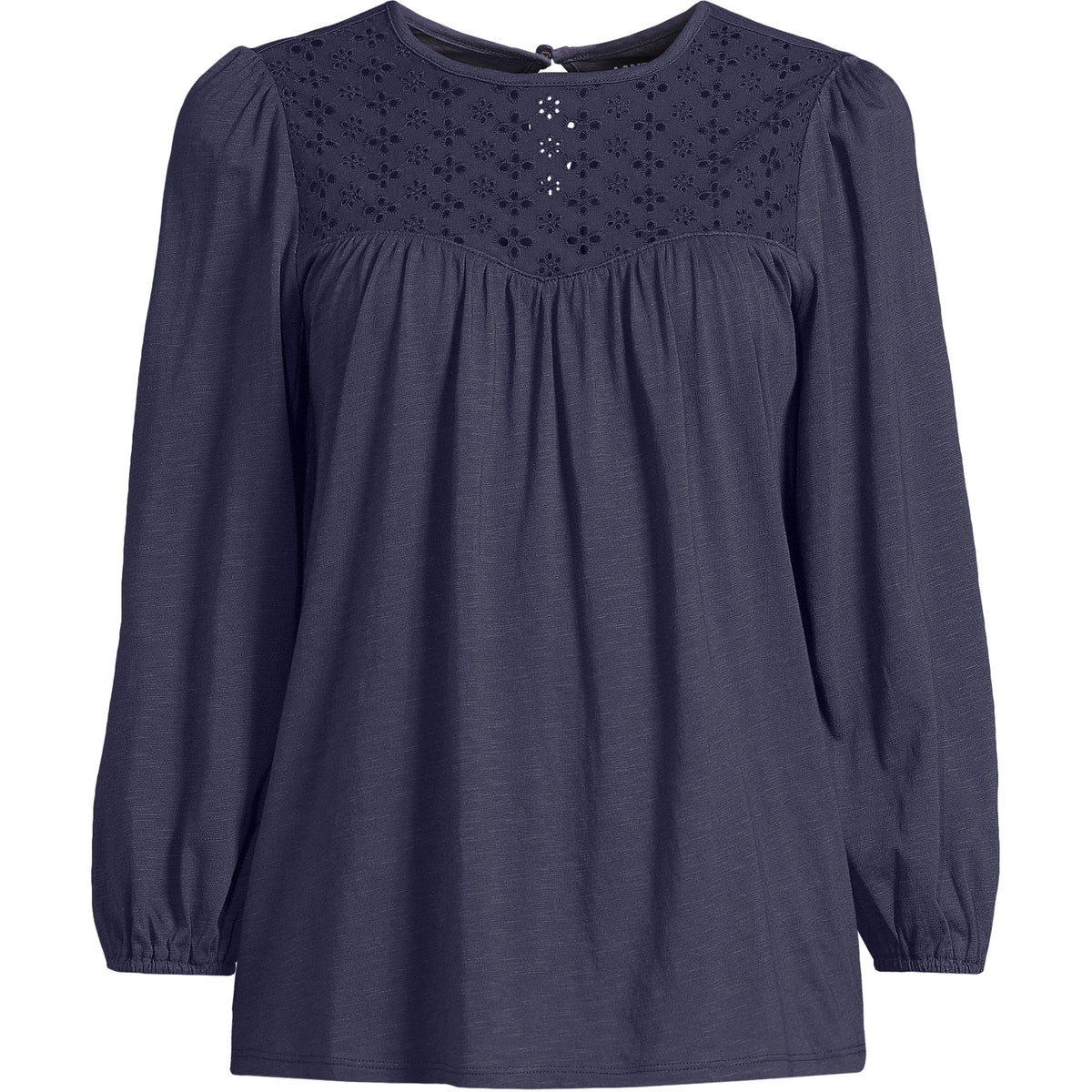 Women's 3/4 Sleeve Eyelet Mix Flowy Top
