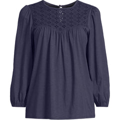 Women's 3/4 Sleeve Eyelet Mix Flowy Top