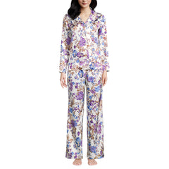Women's Petite Satin 2 Piece Pajama Set - Long Sleeve Top and Wide Leg Pants