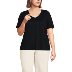 Women's Plus Size Short Sleeve Linen Blend V-Neck Tee