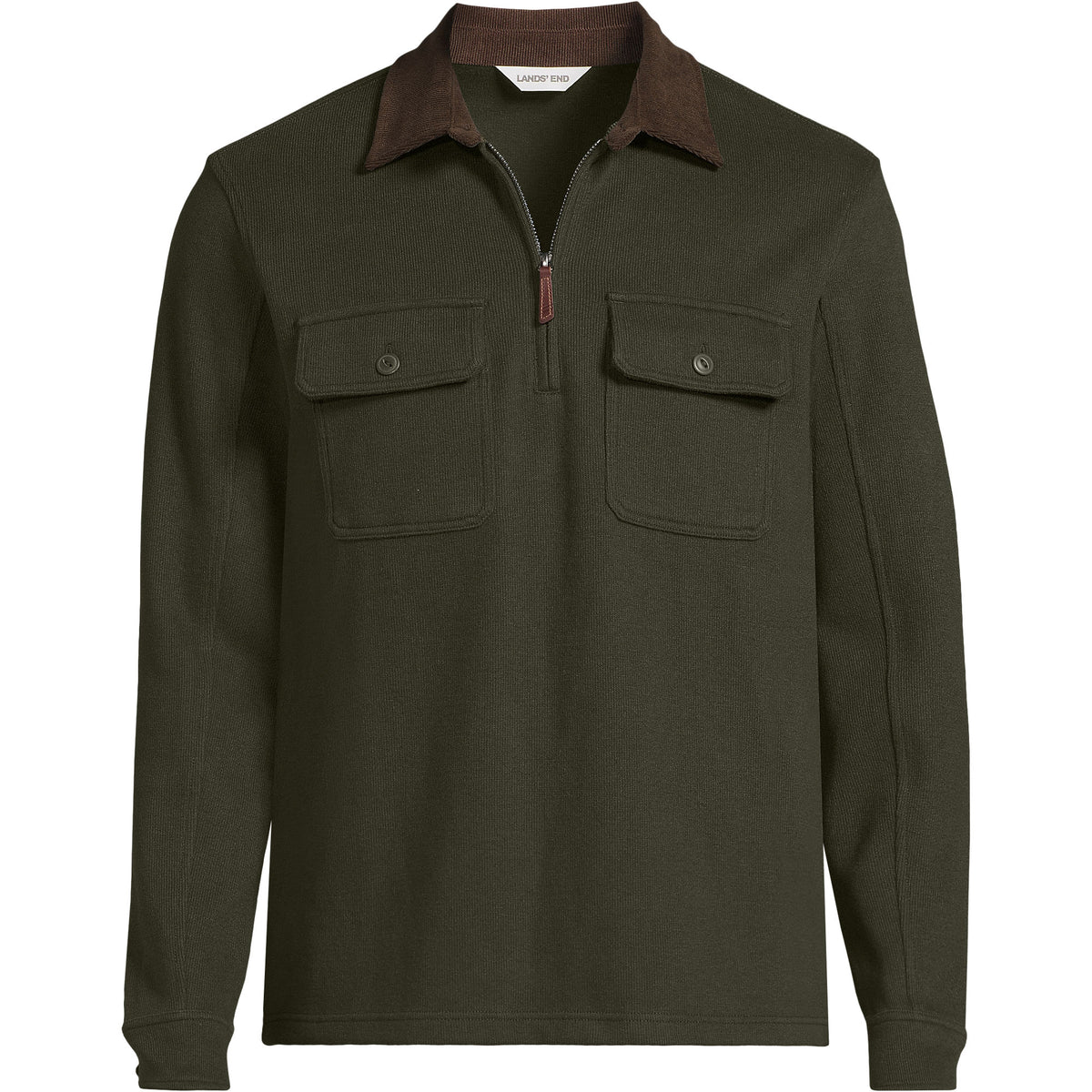 Men's Long Sleeve Corduroy Collar Bedford Rib Quarter Zip