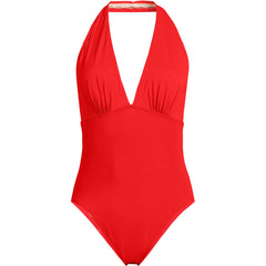 Women's SlenderSuit Halter Ruched Plunge High Leg One Piece Swimsuit