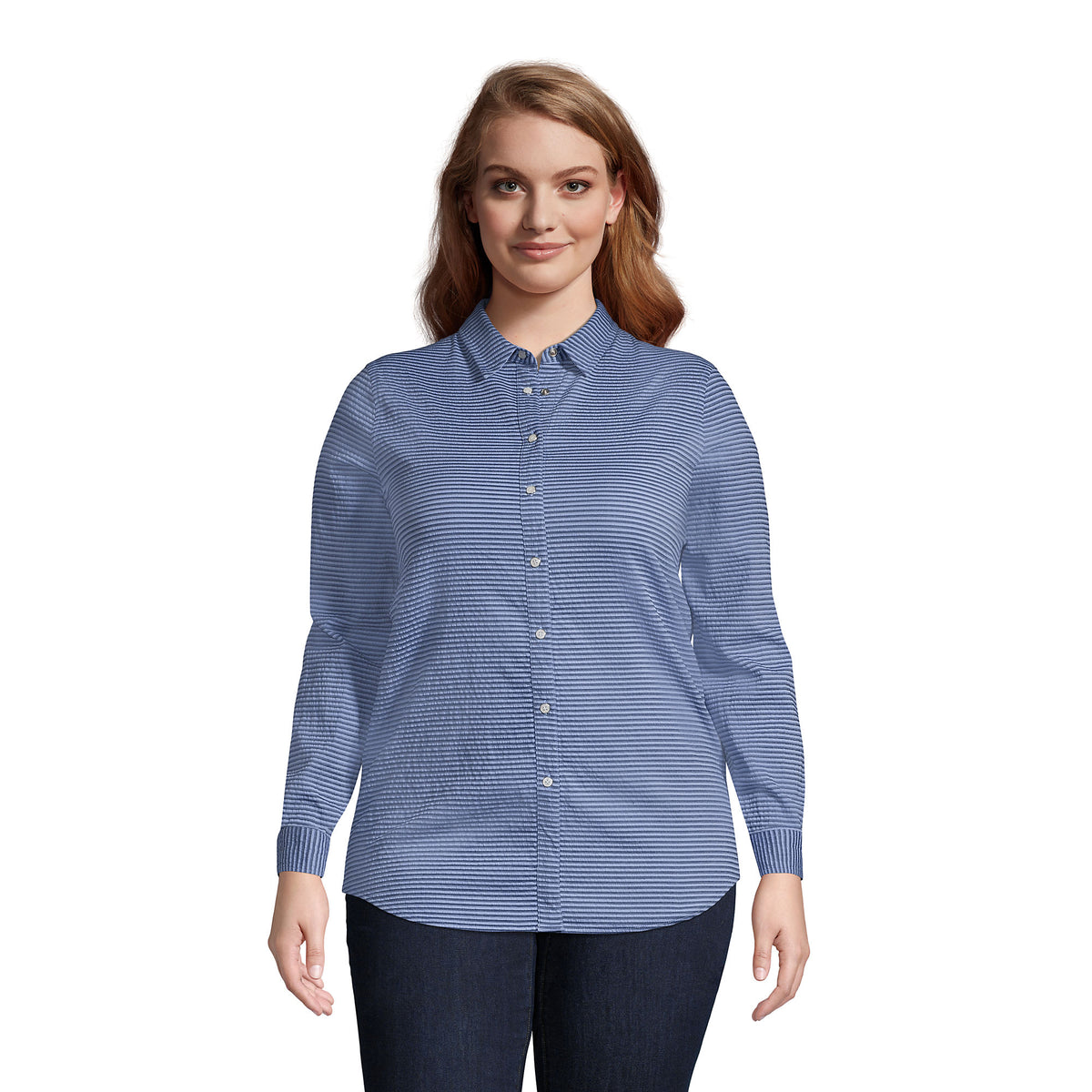 Women's Plus Size Reversible Boyfriend Fit Long Sleeve Tunic Top