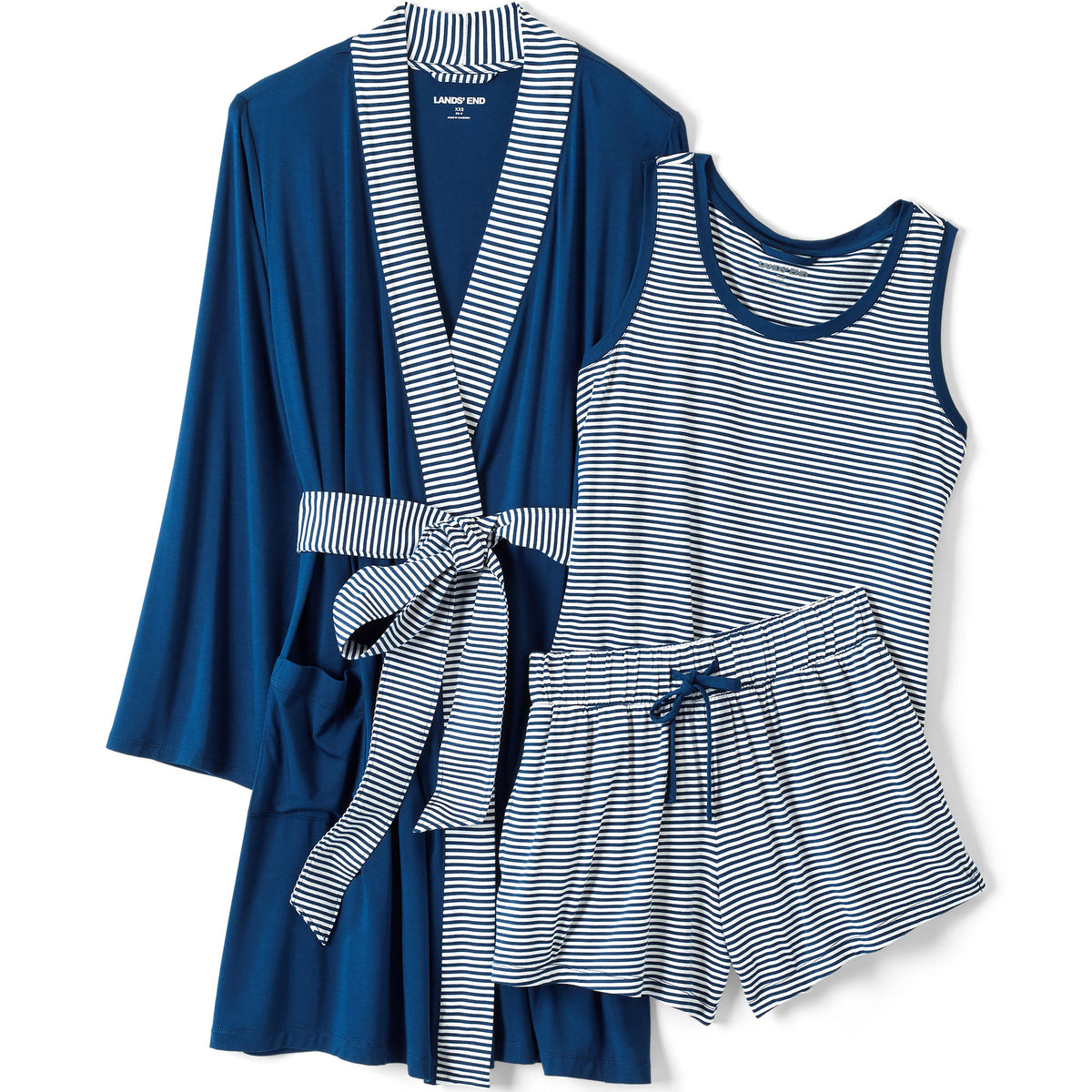 Women's Plus Size Cooling 3 Piece Pajama Set - Robe Tank and Shorts