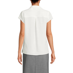 Women's Petite Short Sleeve Split Neck Crepe Blouse