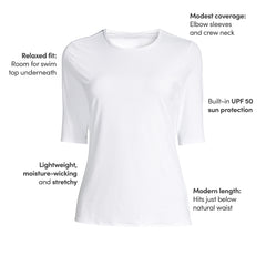 Women's Petite SunShade UPF 50 Elbow Sleeve Rash Guard Swim Tee