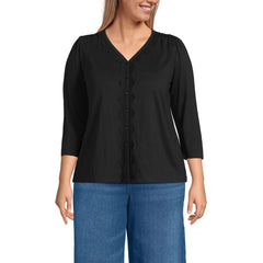 Women's Plus Size 3/4 Sleeve Slub V-neck Lace Trim Top