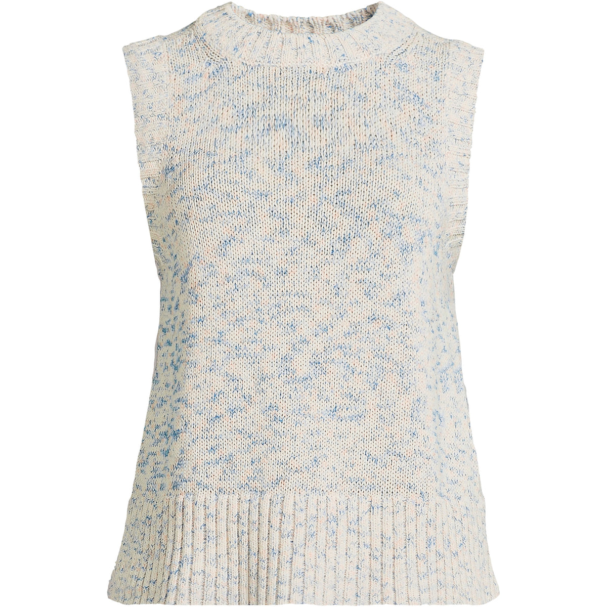 Women's Plus Size Cotton Tweed Textured Crewneck Vest Sweater