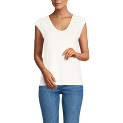 Women's Linen Blend Cap Sleeve Gathered Shoulder Tee