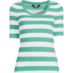 Women's Drapey Rib Fitted Elbow Sleeve Scoop Neck Tee
