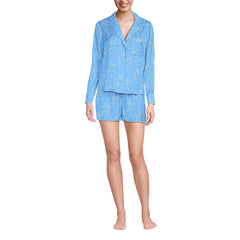 Women's Matte Satin 2 Piece Pajama Set - Long Sleeve Top and Shorts