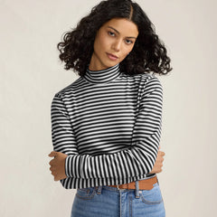Women's Petite Relaxed Cotton Long Sleeve Mock Turtleneck