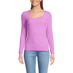 Women's Long Sleeve Tugless Double Layer Square Neck Knit Top