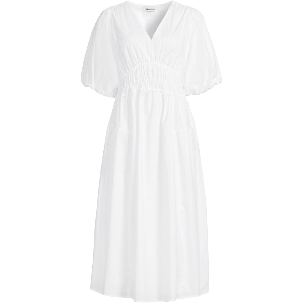 Women's Puff Sleeve Smocked Waist V Neck Dress
