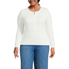 Women's Plus Size Drapey Rib Fitted Long Sleeve Henley T-Shirt