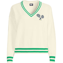 Women's Plus Size Drifter Varsity Vneck Sweater with Crest