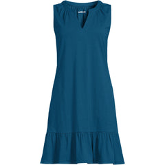 Women's Sleeveless Cotton Jersey Notch Neck Flounce Dress