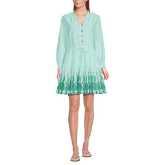 Women's Long Sleeve Eyelet Mini Popover Dress