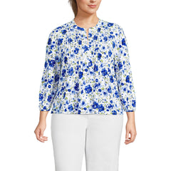 Women's Plus Size Lightweight Jersey Button Pintuck Top