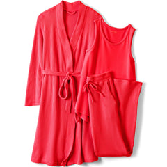 Women's Brushed Cozy Waffle Jersey 3 Piece Pajama Set - Tank Top Pant and Robe