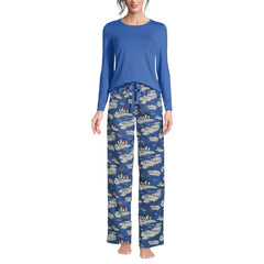 Women's Petite Pajama Gift Set - Knit Long Sleeve Top and Flannel Pants