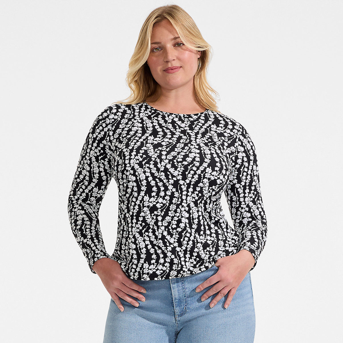 Women's Plus Size Long Sleeve Crewneck Garden Tee - Sunshade UPF 50 Quick Dry