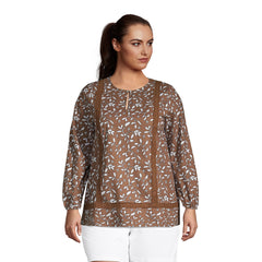 Women's Plus Size Cotton Long Sleeve Split Neck Tunic Top