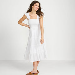 Women's Petite Cotton Dobby Smocked Dress with Ruffle Straps