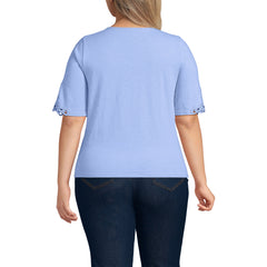 Women's Plus Size Elbow Sleeve Slub Lace Trim T-Shirt