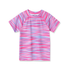 Girls Chlorine Resistant Short Sleeve Crew Neck Swim Rash Guard
