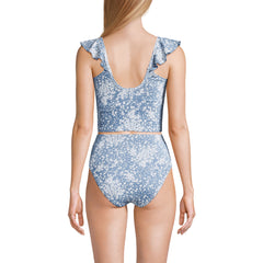 Women's Pique Ruffle Midkini Top and High Waisted Bottom Swimsuit Set