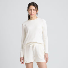 Women's Cozy Brushed Rib 2 Piece Pajama Set - Long Sleeve Top and Shorts