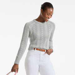 Women's Petite Drifter Raglan Pointelle Crew Neck Sweater