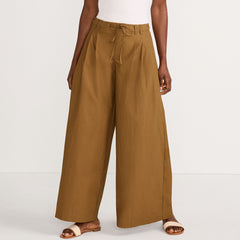 Women's Poplin Mid Rise Pleated Slouchy Pants