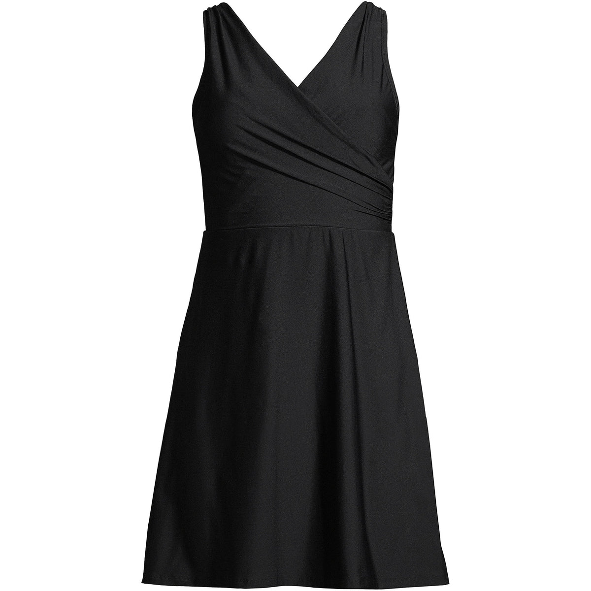 Women's Petite Chlorine Resistant Tummy Control Surplice Wrap Swim Dress One Piece Swimsuit