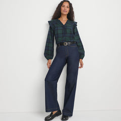 Women's Ruffle Front Flannel Popover Blouse