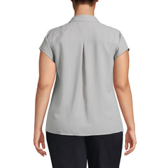Women's Plus Size Short Sleeve Split Neck Crepe Blouse
