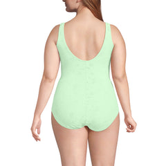 Women's Plus Size Tugless Low Leg Lace One Piece Swimsuit