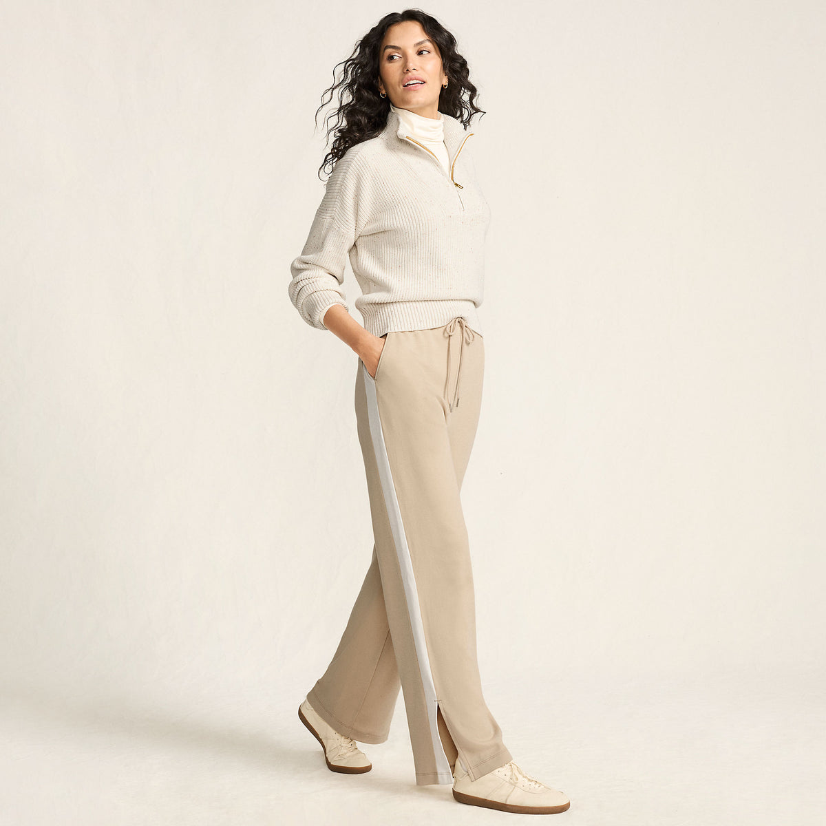 Women's Sport Knit High Rise Relaxed Straight Leg Side Stripe Pants