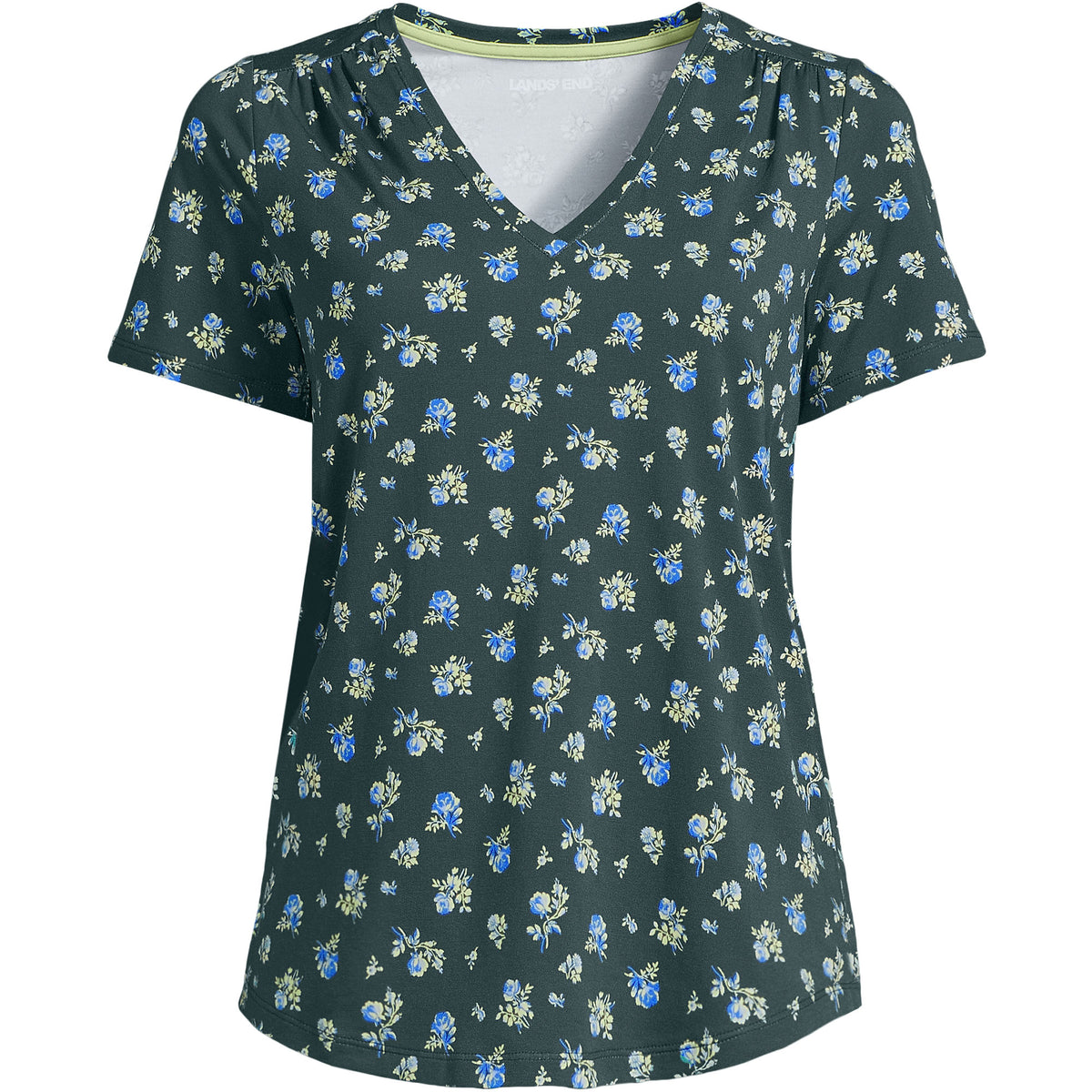 Women's Petite Short Sleeve Lightweight Jersey Gathered Shoulder T-Shirt