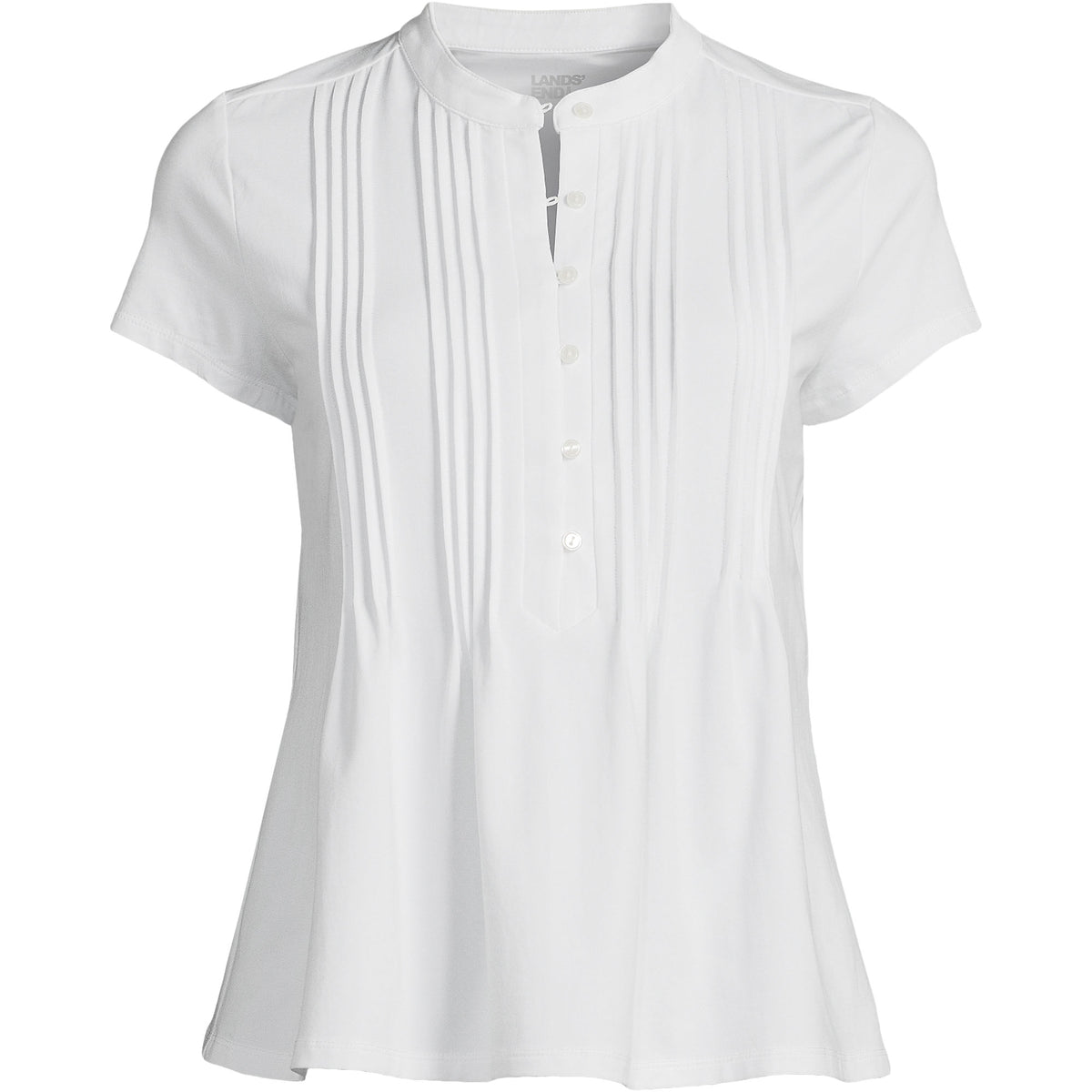 Women's Plus Size Lightweight Jersey Button Pintuck Top