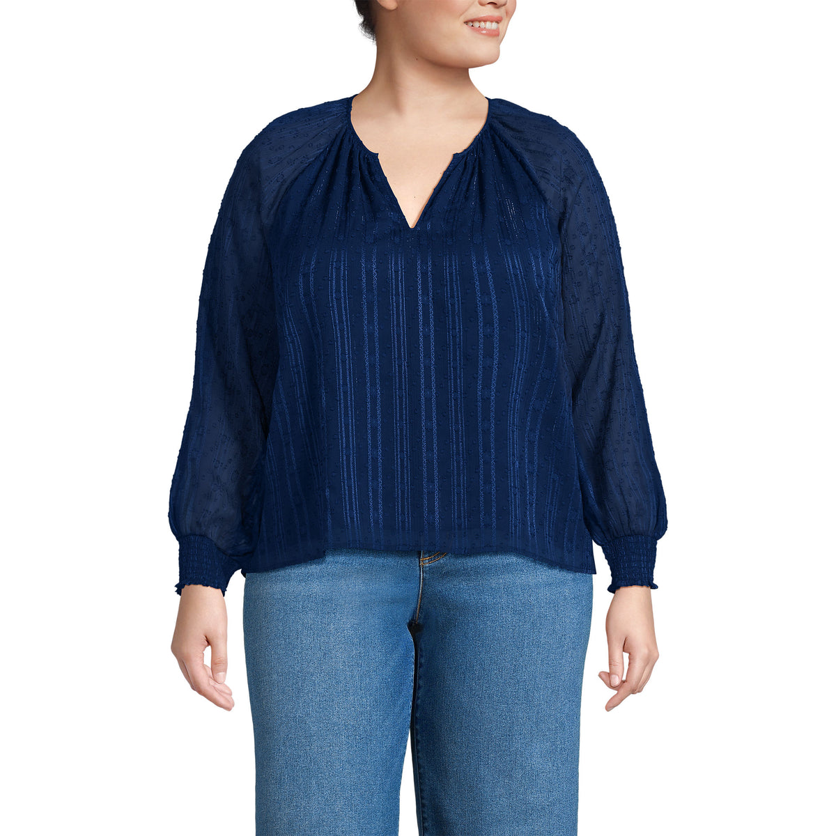 Women's Plus Size Clip Dot Chiffon Blouse