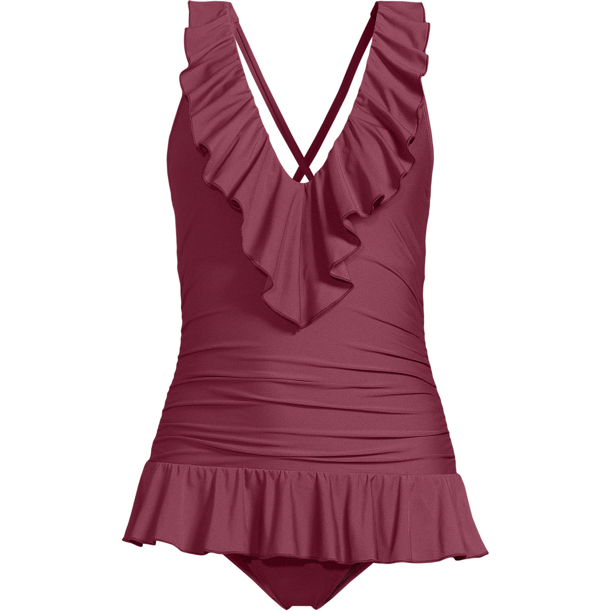 Women's Ruffle Plunge Skirted High Leg One Piece
