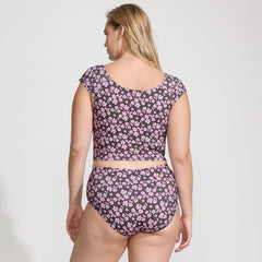 Women's Plus Size Ruched Cap Sleeve Midkini Top